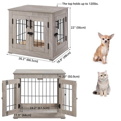unipaws Wire Bar Dog Crate End Table – Double Doors, Wooden Furniture Style