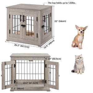 unipaws Wire Bar Dog Crate End Table – Double Doors, Wooden Furniture Style - 1 of 1