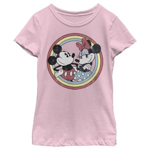 Girl's Disney Mickey And Minnie Retro Circle T-shirt - Light Pink - X ...