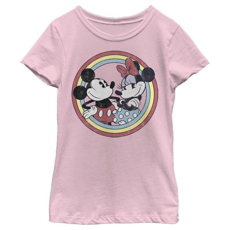 Girl's Disney Mickey and Minnie Retro Circle T-Shirt, 1 of 5