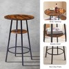 3-Piece Round Bar Set: 2 Upholstered Stools w/ Backrest & 1 Bar Table w/ Shelf, Rustic Brown, 23.62"W x 23.62"D x 35.43"H, One Size - 4 of 4