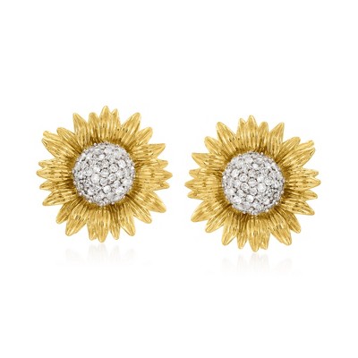 Ross-Simons 0.25 ct. t.w. Diamond Sunflower Earrings in 14kt Yellow Gold