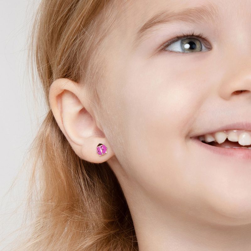 Girl's Adorable Enamel Ladybug Screw Back Sterling Silver Earrings - In Season Jewelry, 4 of 9