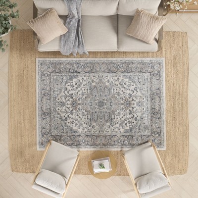 Ivory and Grey Synthetic 5' x 7' Reversible Area Rug