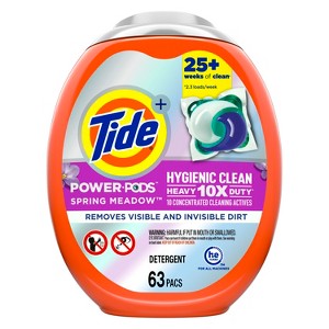 Tide Hygienic Clean Heavy 10x Duty Power PODS Laundry Detergent Pacs, Spring Meadow, 63 count, For Visible and Invisible Dirt - 1 of 4