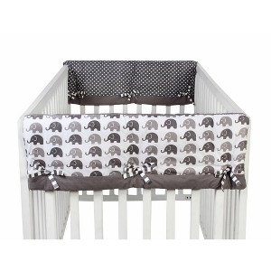 Bacati - Elephants White/Gray Crib Rail Guard Covers set of 2 - 1 of 4