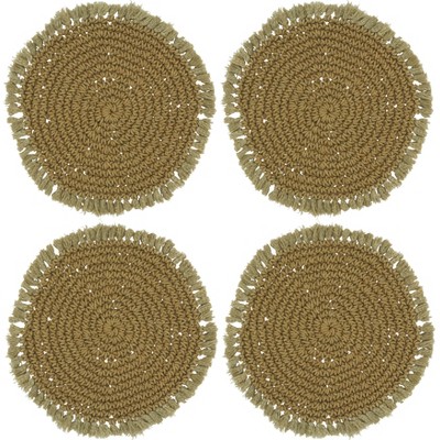 Beige Round Macrame Fabric Placemats Set of 4