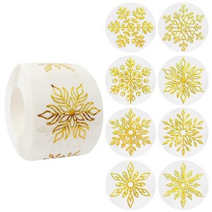 Wrapables 1.5 Inch Holographic Christmas Sticker Label Roll, Holiday Stickers for Sealing Cards, Envelopes, Gift Boxes (500pcs), Gold Snowflakes - 1 of 4