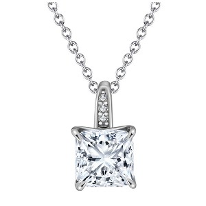 Princess Cut Solitaire Necklace for Women Sterling Silver 2 Ct Cubic Zirconia 18" Chain Ginger Lyne - 1 of 4