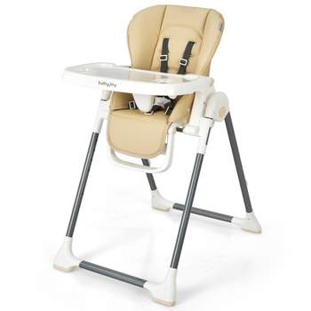 Infans Foldable Baby High Chair w/ Double Removable Trays & Book Holder Beige