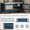 Boho Rattan Entryway Storage Bench, Cushioned Shoe Bench Wooden Shoe Organizer for Hallway/Living Room - ModernLuxe - 4 of 4
