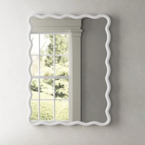 FONTOI Wavy Rectangle Wall Mirror, 40"*28" Modern Mirror Wall Decor for Bathroom Bedroom Living Room Cloakroom Entryway, White, 39.8"*1.2"*28" - 1 of 4