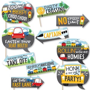 Big Dot of Happiness Funny Cars, Trains, and Airplanes - Transportation Birthday Party Photo Booth Props Kit - 10 Piece - 1 of 4