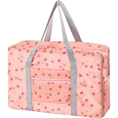 MaseiKar Travel Bag Foldable Luggage Bag Airlines Personal Item Bag Sports Gym Bag Weekender Overnight Bag Travel Duffel for Women £¬Pink Cherry