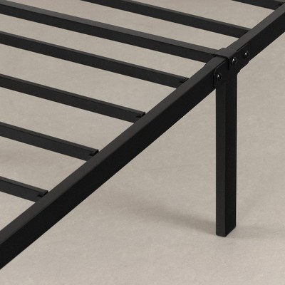 Gray and Black Queen Upholstered Metal Bed Frame with Slats