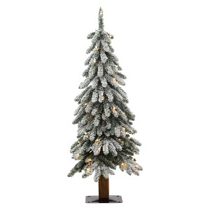 3ft Haute Decor Pre-Lit Lightly Flocked Alpine Artificial Christmas Tree - 1 of 3