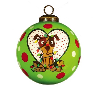 HomeRoots Charming Dog in a Heart Hand Painted Mouth Blown Glass Ornament