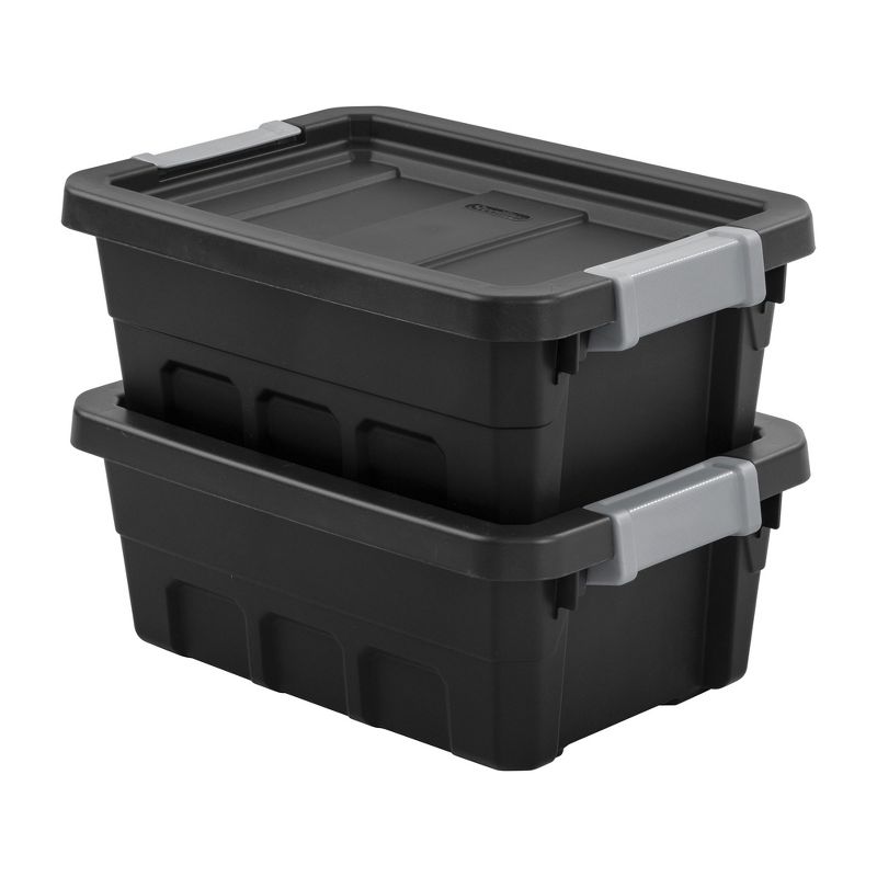 Sterilite 4 Gallon Stackable Rugged Industrial Storage Tote Containers with Latching Clip Lids for Garage, Attic, or Worksite Storage, Black, 4 of 7