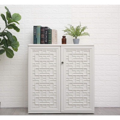 Syemin Storage Shed, Waterproof Storage Shed, Double Shelves for Cleaning Tools and Garden Accessories, White, 34.3"*15"*36.2"