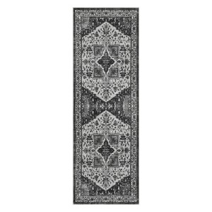Machine Washable Runner Rugs, Non Slip Indoor Soft Accent Distressed Boho Vintage Print Lightweight Thin Low Pile Carpet - 1 of 4