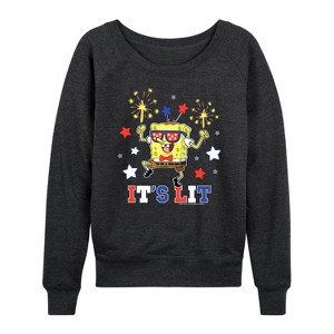 Women's - SpongeBob SquarePants - It's Lit Lightweight French Terry Wide Neck Long Sleeve Shirt - 1 of 4