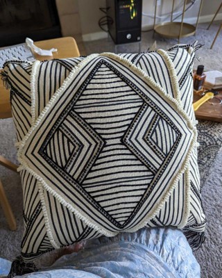 Square Embellished Geometric Decorative Throw Pillow Off-White/Black -  Opalhouse™ designed with Jungalow™