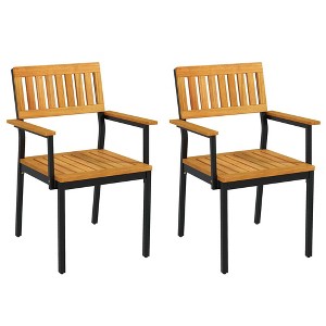 Costway Dining Chair Set of 2/4 with Acacia Wood Backrest Slanted Seat Comfortable Armrests - 1 of 4