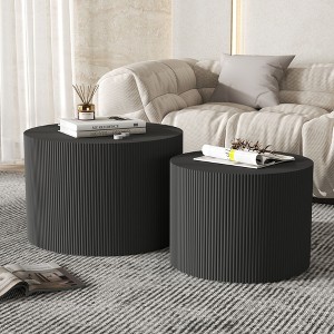 Round Coffee Table Set of 2, Modern Wooden Black Nesting Coffee Tables for Living Room, No Assembly Required Circle Side Table Set Accent End Table - 1 of 4