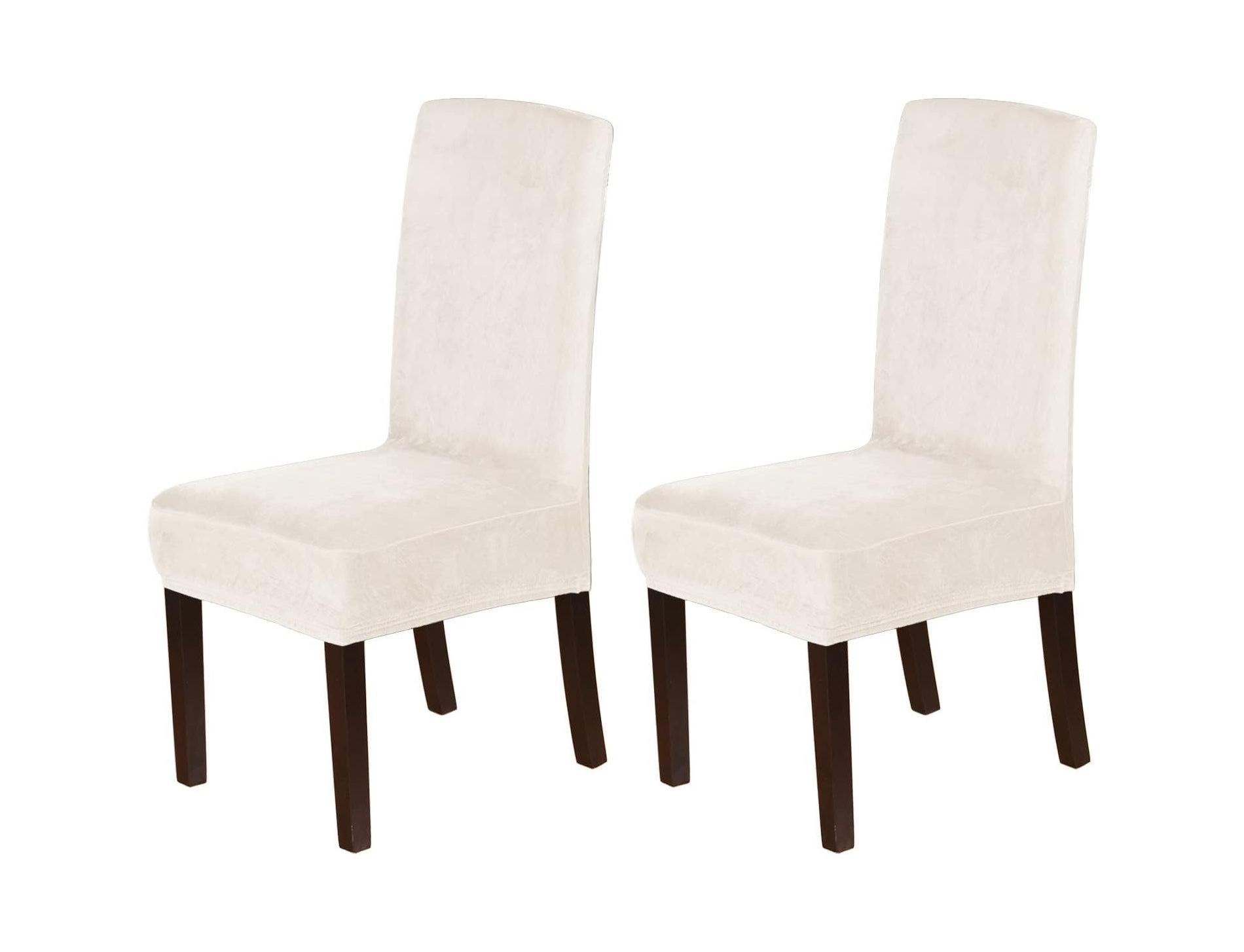 H.Versailtex Velvet Dining Chair Covers for Dining Room IVORY Pack of 2