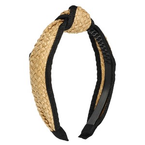 Unique Bargains Women's Fashion Non Slip Straw Knotted Headband Khaki Black 1 Pc - 1 of 4