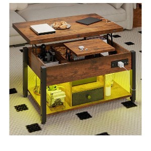 4-in-1 Lift Top Coffee Table with LED & Charging Station Converts to Dining Table Computer Desk Gaming Hub For Dining Room Living Room - 1 of 4