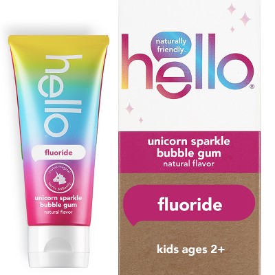 hello Kids&#39; Unicorn Sparkle SLS Free + Vegan Fluoride Toothpaste - Natural Bubble Gum Flavor - 4.2oz