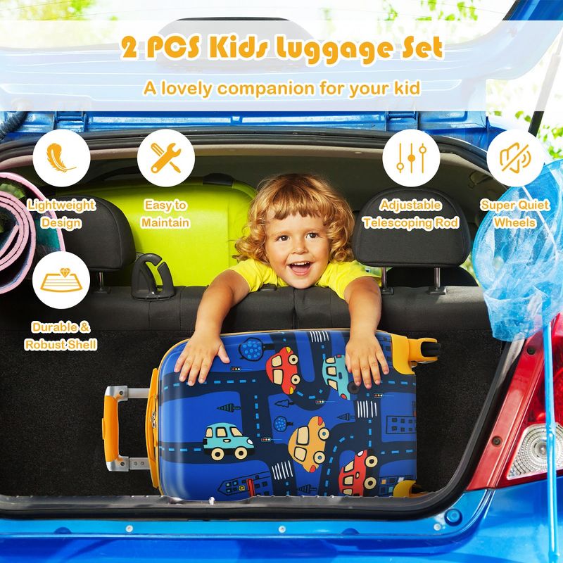 Costway 2PC Kids Carry On Luggage Set 12'' Backpack & 18'' Rolling Suitcase for Travel, 5 of 11