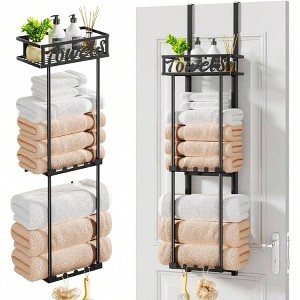 3 - Tier Towel Rack - Over Door Wall Mounted, Black, 6 Hooks, for Small Bathrooms, Campers, RVs - 1 of 4