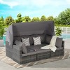 Outdoor 5 Pcs Furniture Set, Patio Wicker Daybed Set with Retractable Canopy, Sofa Set with Cushions and Storable Side Table-Coolbibila - 2 of 4