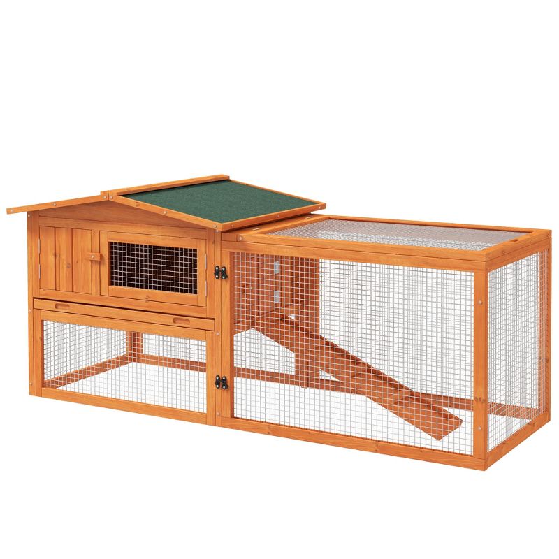 PawHut Rabbit Hutch 2-Story Bunny Cage Small Animal House with Slide Out Tray, Detachable Run, for Indoor Outdoor, Orange, 5 of 8