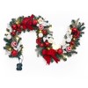 6 Ft Pre Lit Christmas Garland for Mantle, Lighted Christmas Garland with 20 Led Lights & Red Bows, Xmas Decorations for Outdoor Window Fireplace - 2 of 4