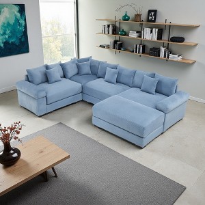 116.9" Corduroy Cloud U-Shaped Modular Sectional Sofa with Thick Cushions & Ottoman - 1 of 4