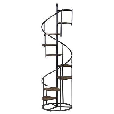 VYNXARIA Spiral Staircase Bookshelf with 8 Rustic Brown Shelves and Black Frame
