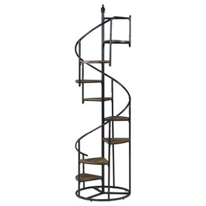 VYNXARIA Spiral Staircase Bookshelf with 8 Rustic Brown Shelves and Black Frame - 1 of 4