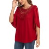 Women's Summer Shirt Crew Neck Three-Quarter Sleeve Blouse for Women - 3 of 4