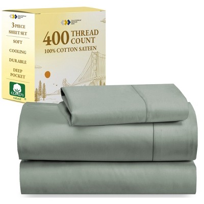 Cotton Sheets Set - Softest 400 Thread Count Bed Sheets, 100% Cotton Sateen, Cooling, Deep Pocket by California Design Den