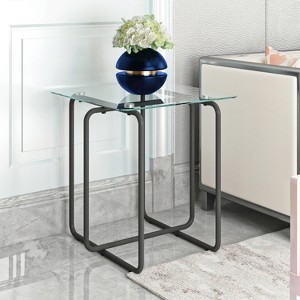 Tempered Glass Coffee Table End Table Cocktail Table Sofa Table Side Table Accent Table Center Table, Black/Transparent-ModernLuxe - 1 of 4