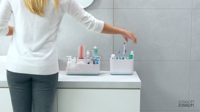 Gray and White Multi-Compartment Bathroom Storage Caddy
