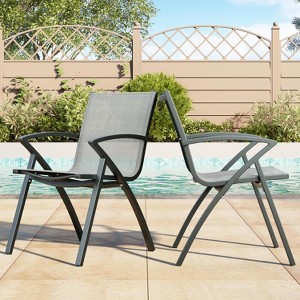 Aluminum Outdoor Dining Chairs with Quick-Dry Textilene Mesh, Ergonomic Support for Patio, Poolside - 1 of 4