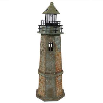 Sunnydaze Outdoor Backyard Garden Nautical Lighthouse Solar LED Pathlight Statue Figurine - 35" - Brick