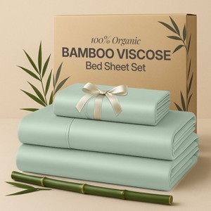 4 Piece Viscose from Bamboo Cooling sheets Ultra Soft 100% Organic Deep Pocket Luxury Bed Sheets with Pillowcases - Lux Decor Collection - 1 of 4