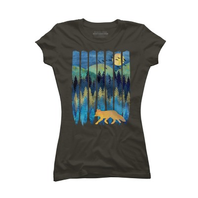 Junior's Design By Humans Fox Forest Night By Maryedenoa T-Shirt