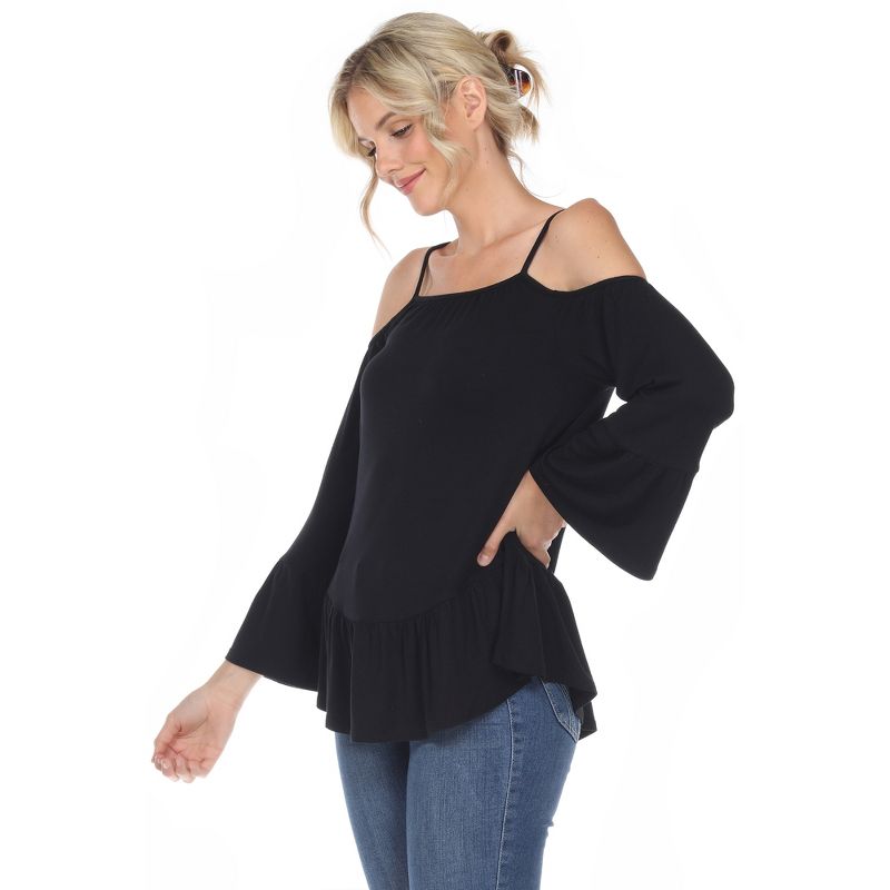 Women's Cold Shoulder Ruffle Sleeve Top - White Mark, 2 of 6