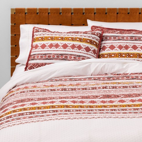 Full Queen Printed Stripe Clip Dot Duvet Cover Sham Set Cream